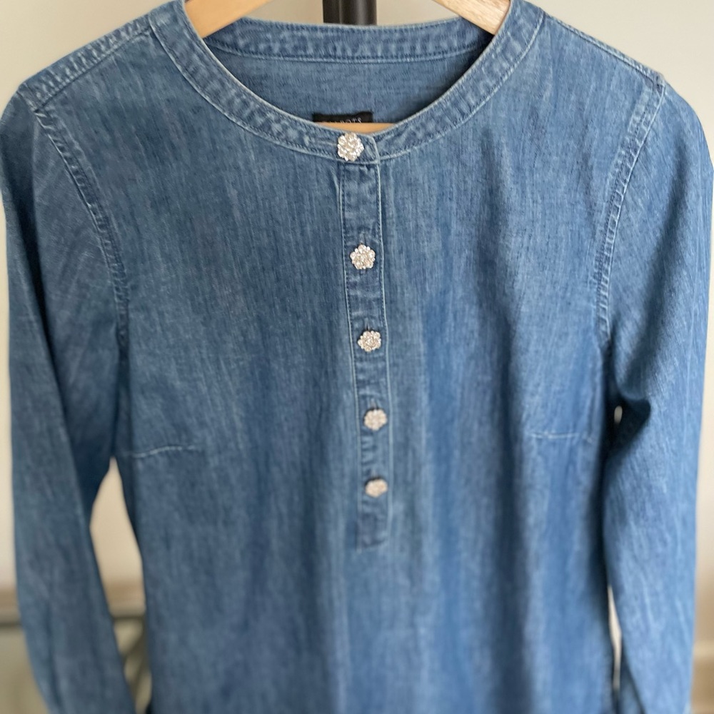 Talbots Denim Popover with Flower Sparkle Buttons | Sz M